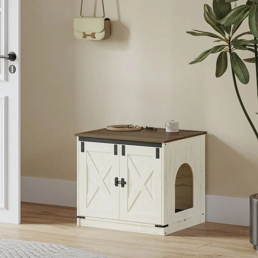Mobiletto per lettiera per gatti con cuscino, lettiera nascosta con divisori rimovibili, ingresso reversibile a sinistra o a destra S