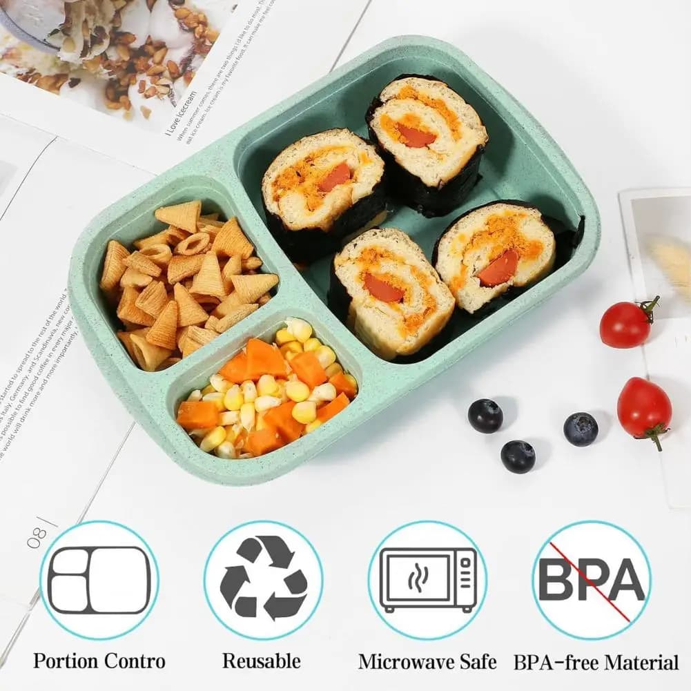 Set di 4 Contenitori per Pranzo con 4 Scomparti, Scatola per Snack con Coperchio, Contenitore Riutilizzabile e Impilabile per Lavoro e Picnic