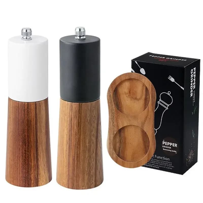 New Manual Salt Pepper Grinder Sets Solid Wood Spice Pepper Mil Adjustable Ceramic Grinder Kitchen Salt Spoon Pepper Grinding