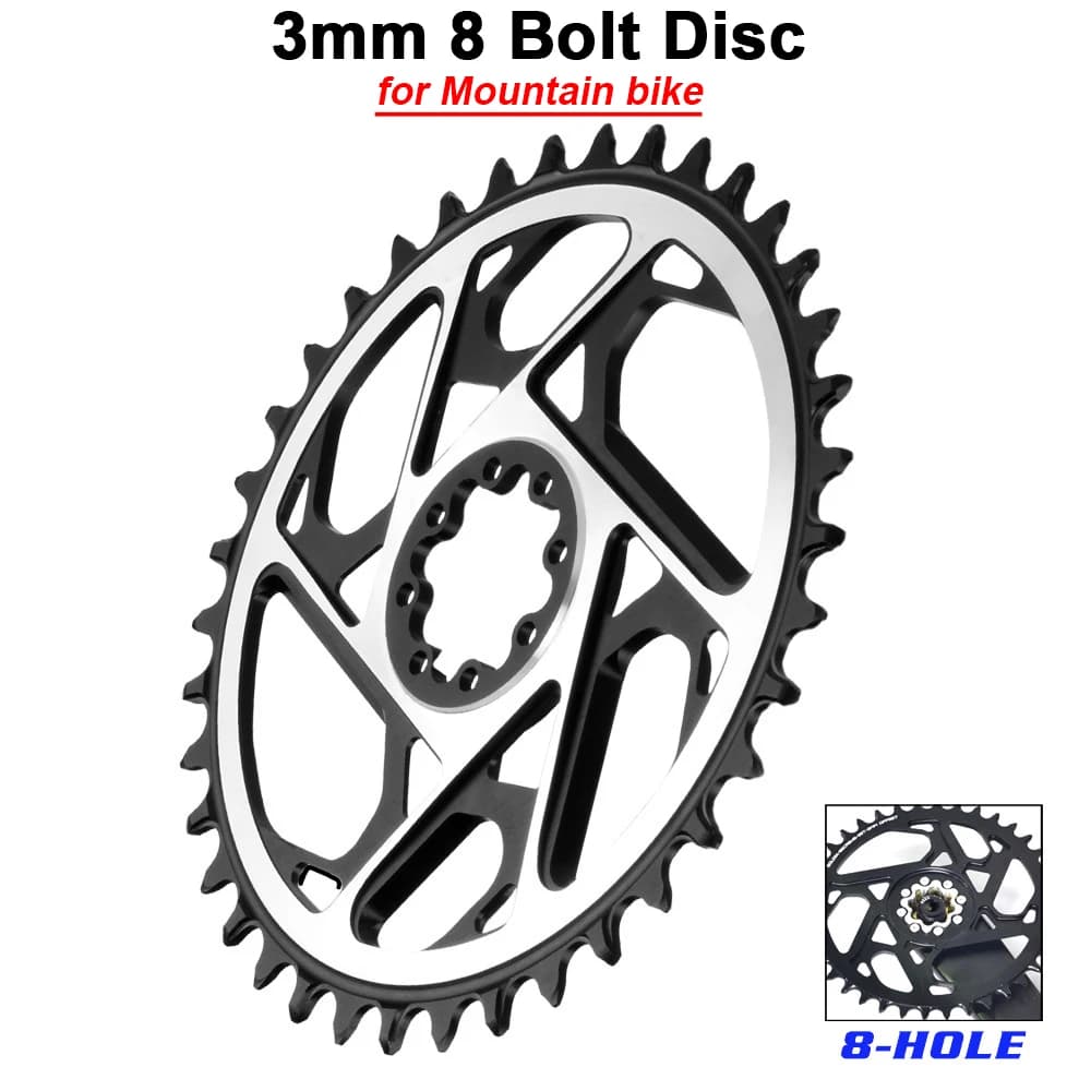 Corona MTB con 8 bulloni offset da 3 mm 34/36/38/40T Pignone cavo stretto e largo per parti di bici MTB