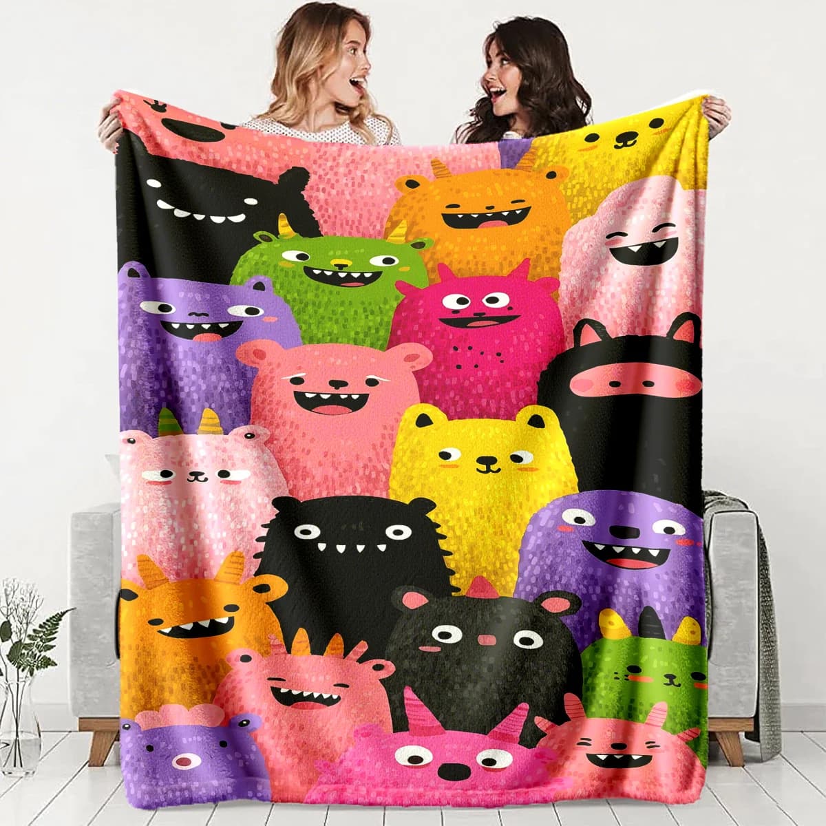 Cute and colorful monster theme Flannel printed blanket suitable for all seasons suitable for living room office sofa and travel