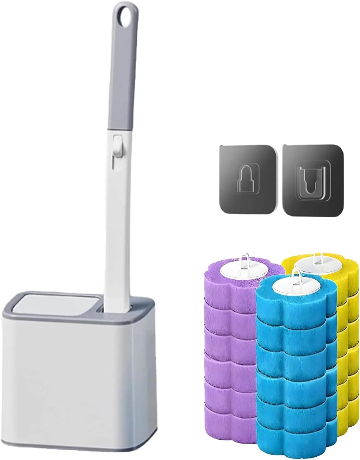 Disposable Brush with Holder & Refill Heads - Hygienic Sanitary Toilet Cleaner for Easy Cleaning, Streak-Free Fresh Bathroom, No