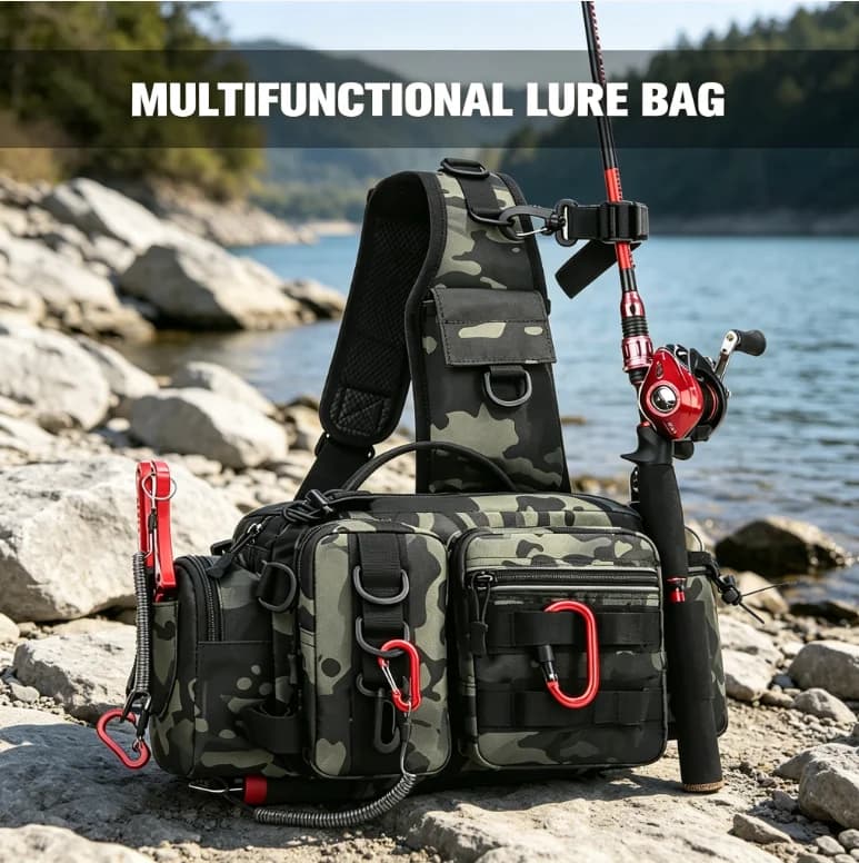 Outdoors Large Capacity Fishing Gear Bag Multi-Use - One Shoulder Waist Bag Crossbody Three-in-One Fishing Rod Storage Solution