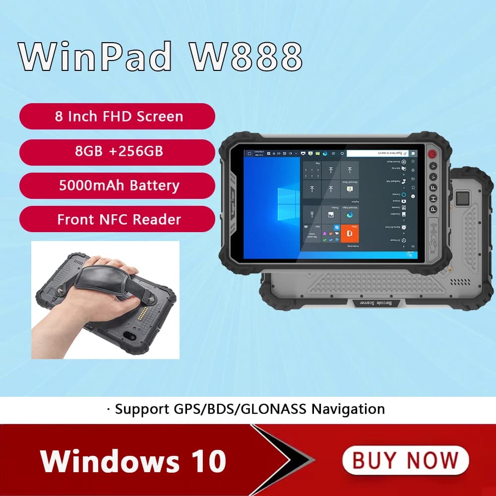 UNIWA WinPad W801 4G Tablet robusto Windows 10 8 GB di RAM + 256 GB di ROM 8.0 "FHD PDA Intel I5 PC 5000 mAh Lettore NFC Tablet industriali