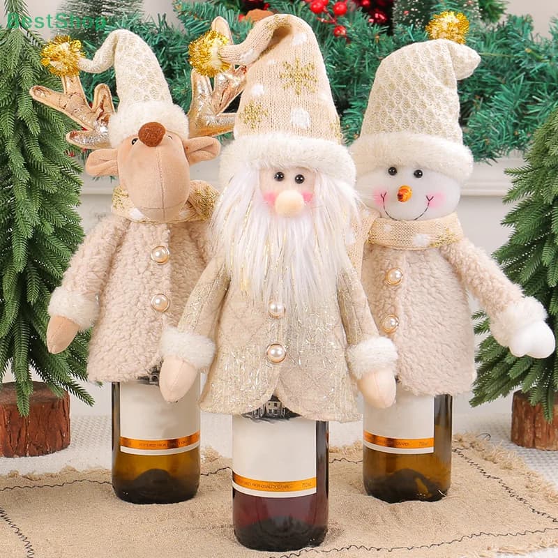 ♥ ♥ ♥ Copri bottiglia per bambola di Babbo Natale, decorazione per bottiglia di vino di Natale, decorazione per atmosfera da tavolo da pranzo di Natale