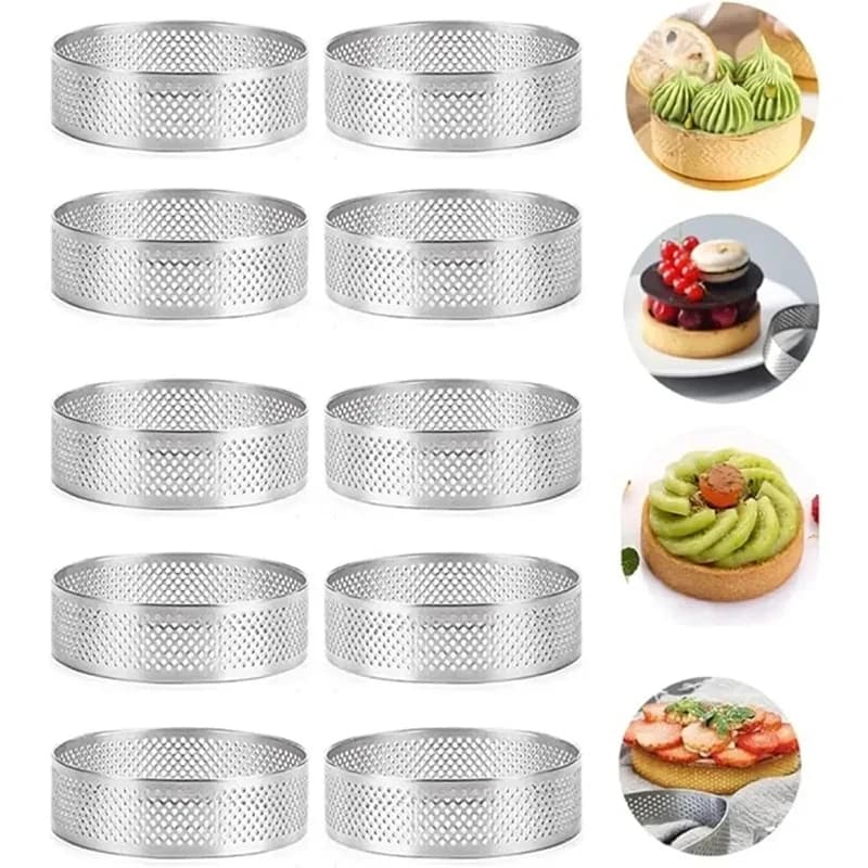 5 pezzi rotondi in acciaio inossidabile anelli per crostata stampi traforati resistenti al calore fai da te mousse ciambella stampo utensili da cucina stoviglie all'aperto