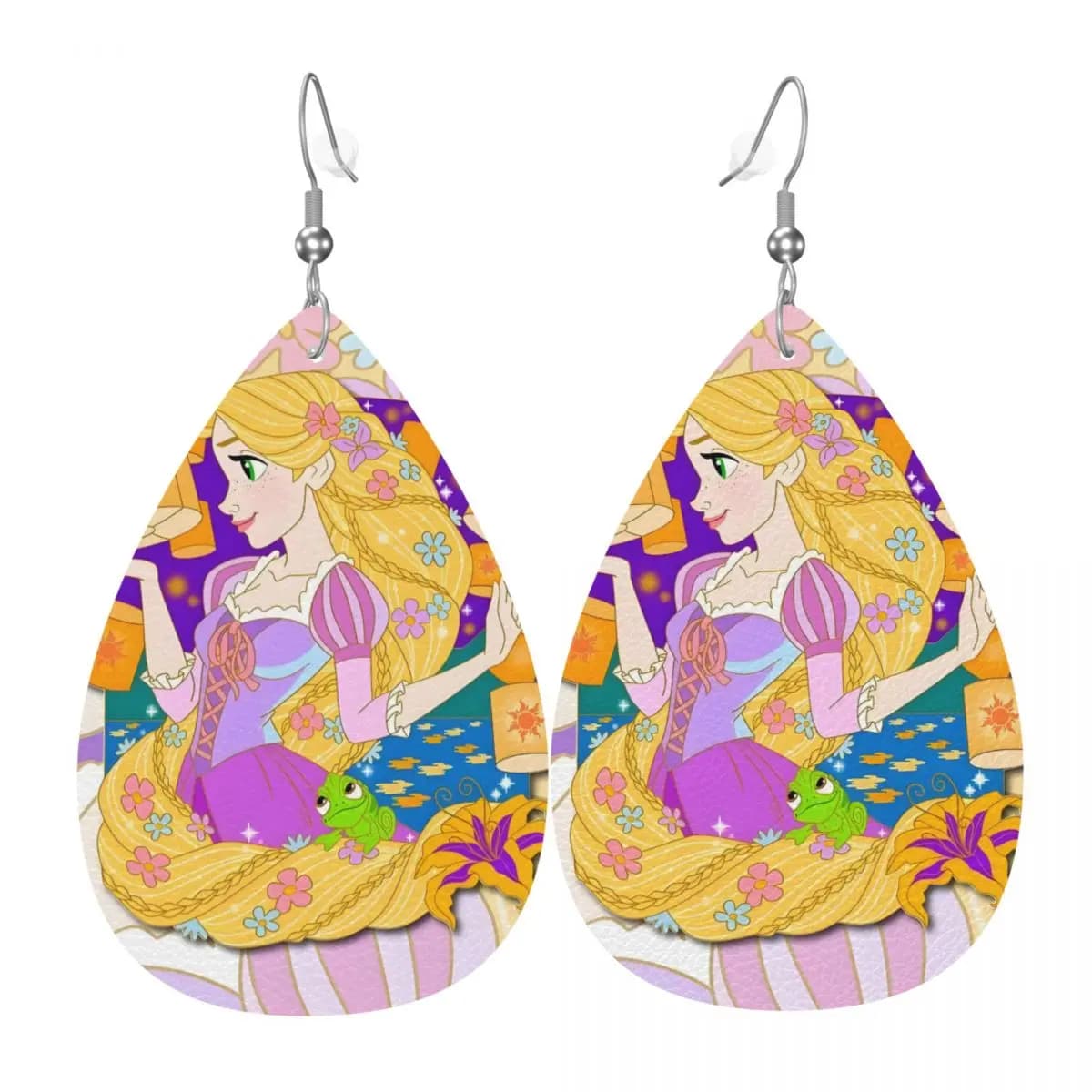 Orecchini Pendenti Personalizzati in PVC Effetto Pelle a Tema Principessa Rapunzel, Gioielli Divertenti a Cartone Animato per Donna Regalo per Moglie e Madre