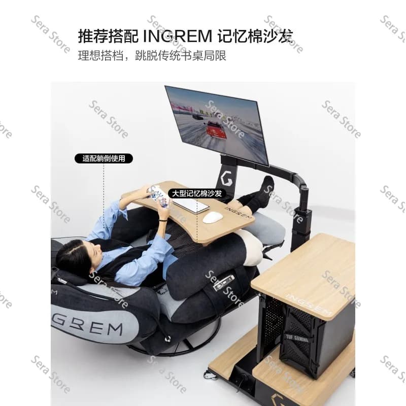 Multifunction Electric Floating Sit Stand Desk Monitor Riser Computer Table Chair Set Height Adjustable Home Office Workstation