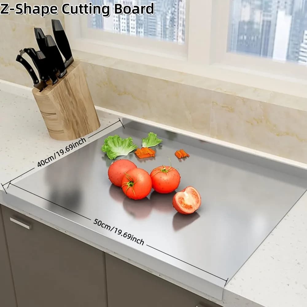 Stainless Steel Cutting Boards for Kitchen, Lipped stainless steel cutting board. Stainless steel cutting plate Large cutting board suitable for meat, fruits, vegetables, bread, and baking | Easy Clean with Safety Lip