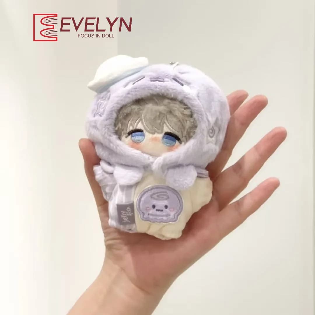 Evelyn Love and Deepspace Xavier 10cm Clothing Jellyfish Pajamas Kawaii Hooded Onesie Soft Anime Doll Accessories