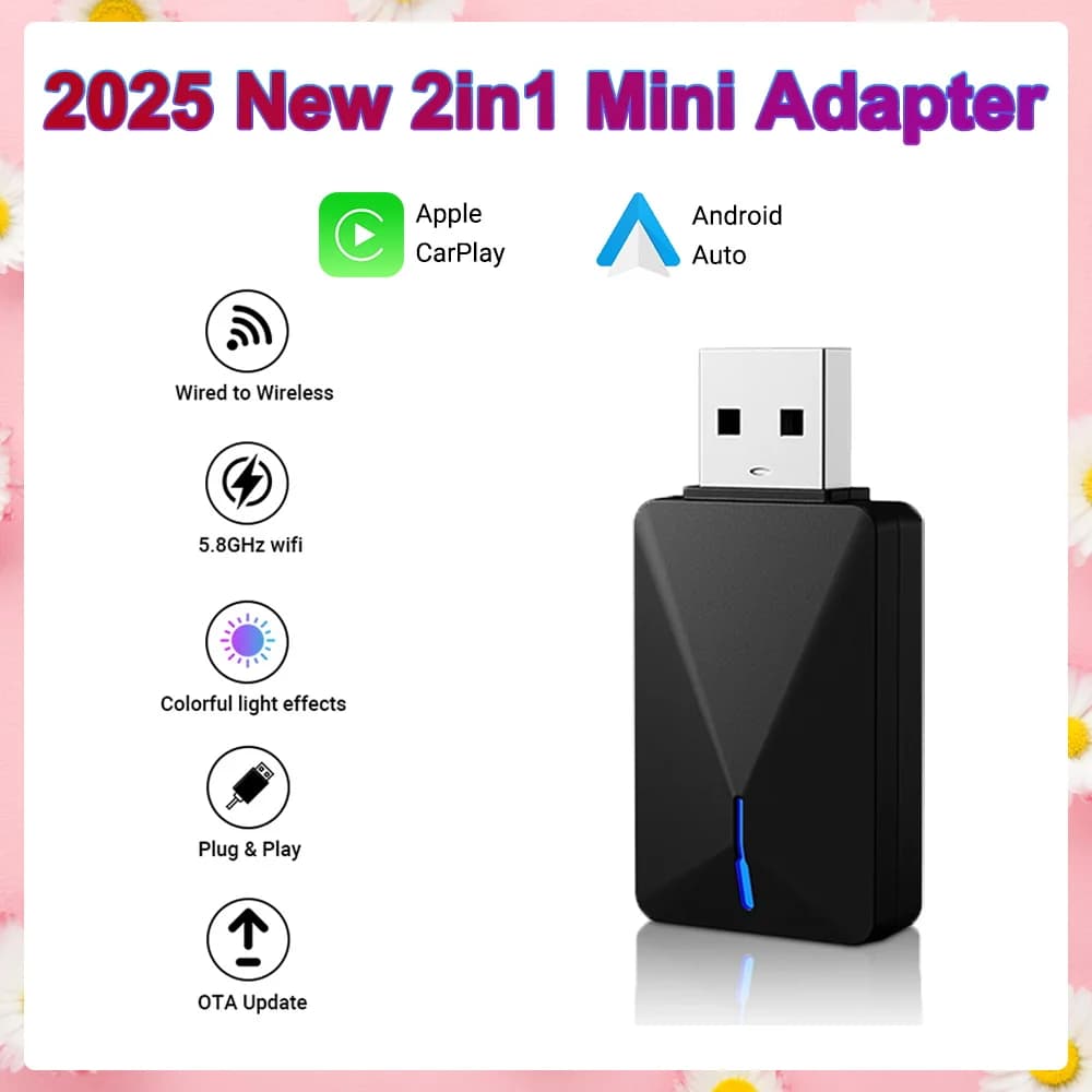 2in1 CarPlay Android Auto Mini Box Wired USB Wireless Plug & Play Carplay Box Bluetooth WiFi Smart Dongle Connect Fit 99% Car