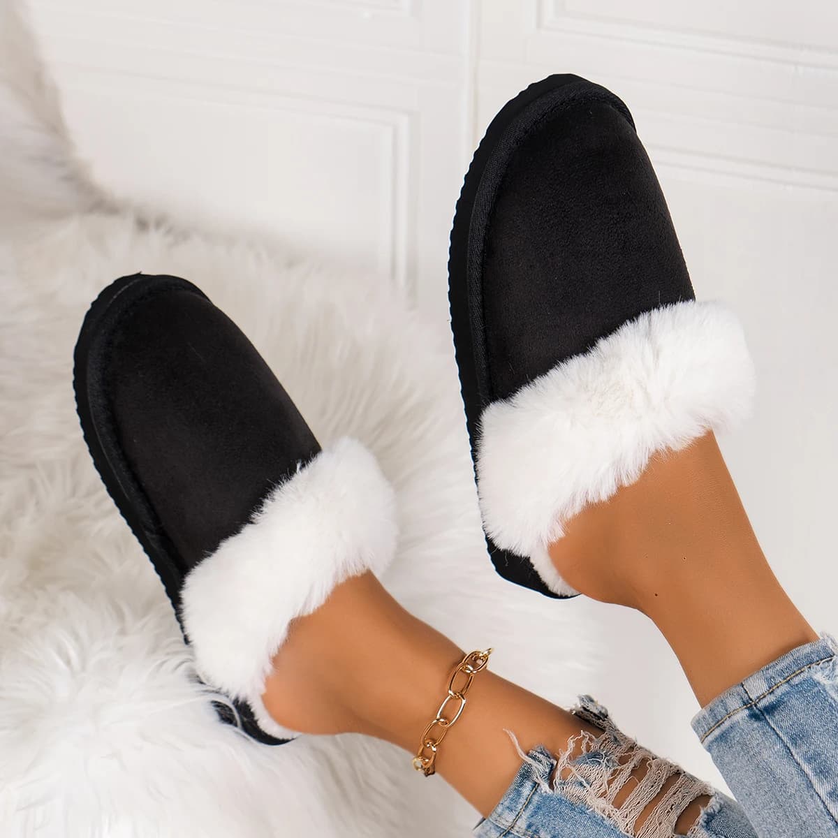 Women's Fashionable Home Slippers, Comfortable and Warm Thick-Soled Bedroom Slippers for Autumn and Winter