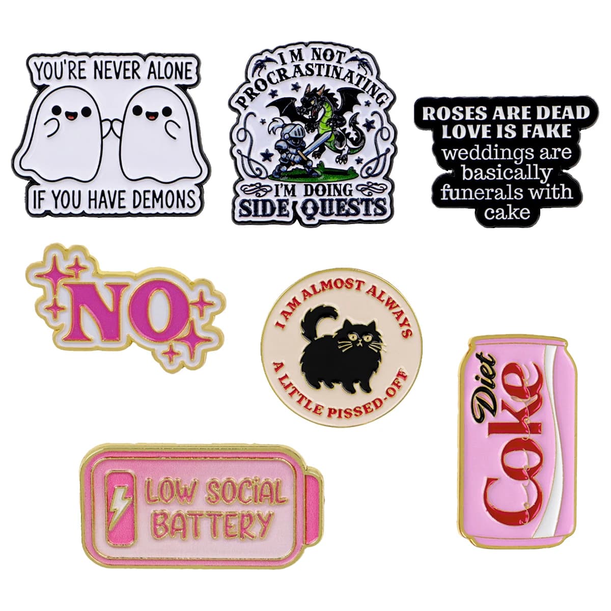 Aesthetic Funny Enamel Pins Slogan Cartoon Cat Ghost Brooches Badges for Backpack Clothes Jewelry Decoration Gifts