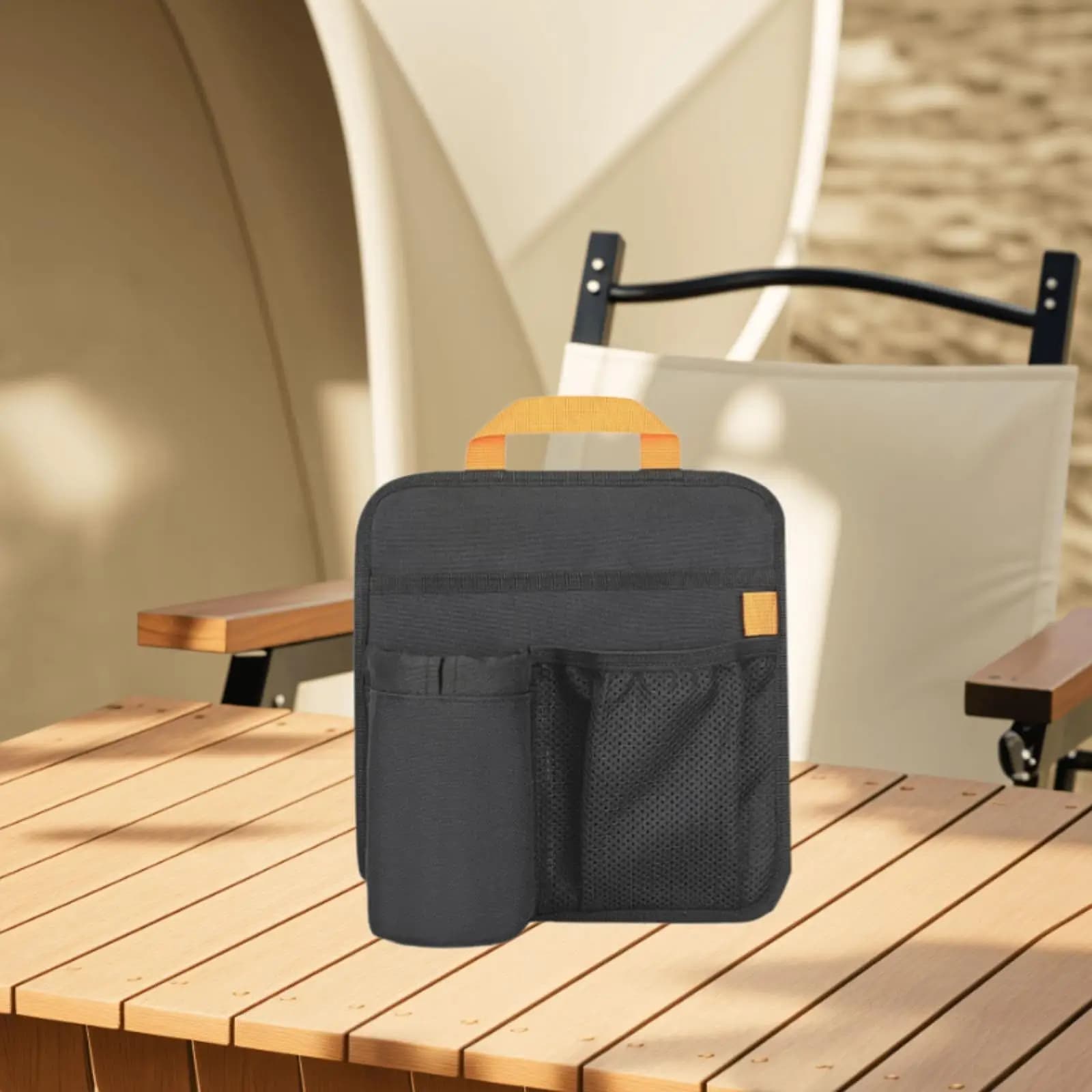 Beach Chair Insulated Cup Holder Hanging Attachment Caddy Armrest Side Organizer for Drinks Keys Magazines Sunglasses Outdoor