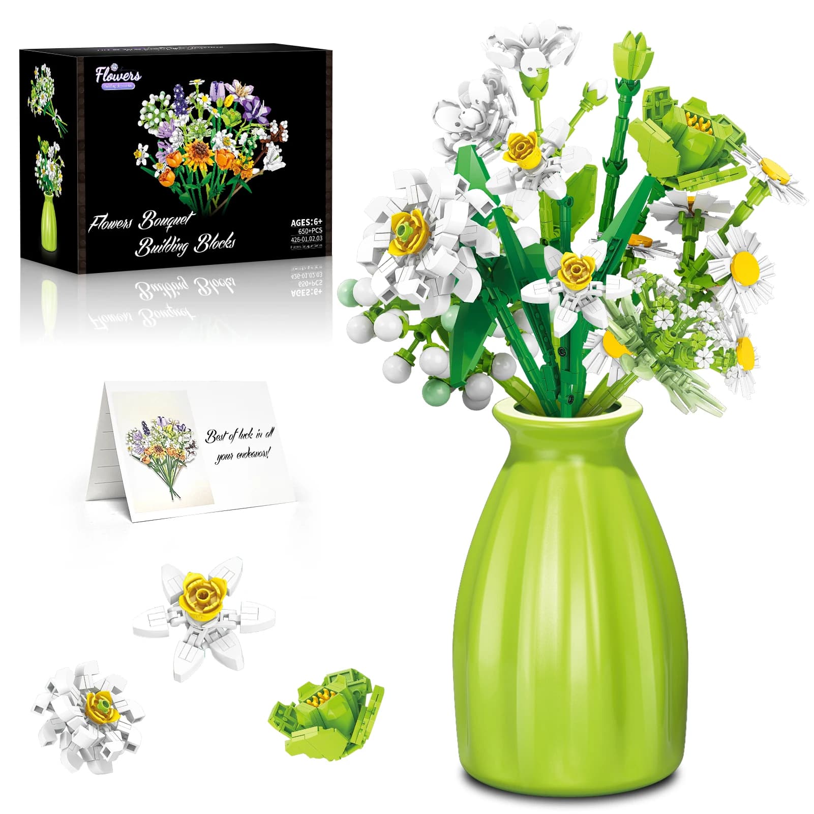 Simulation Daffodil Daisy Viburnum Camellia Potted Plants Building Blocks Plastic Flower Home Decor Toys Gift for Girls