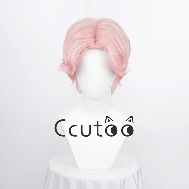 Short Straight Synthetic Men Pink Wig Middle Part Fluffy Anime Fashion Heat Resistant Wig for Daily Party