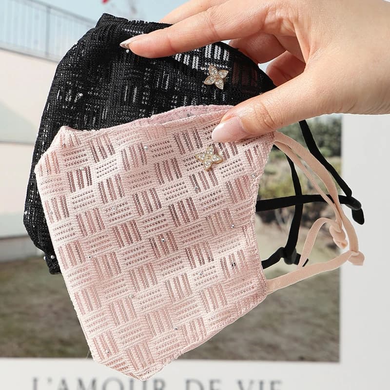 Maschera PlaidVSmall con motivo camelia, protezione solare, protezione occhi 3D, design a stelle e diamanti, antivento, lavabile, per donna