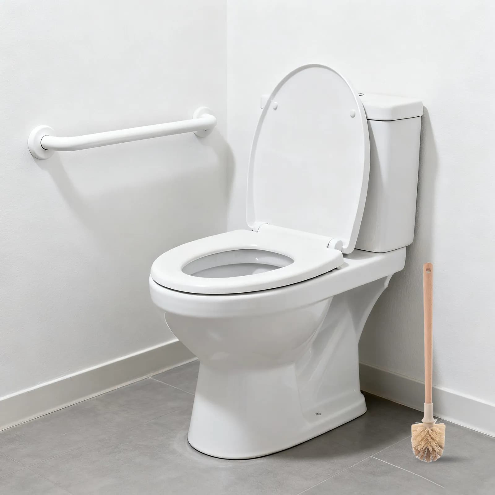 Set di 2 Spazzole per WC con Manico Lungo in Legno, Spazzola per Pulizia Profonda del Bagno, Strumento Igienico per la Pulizia del WC