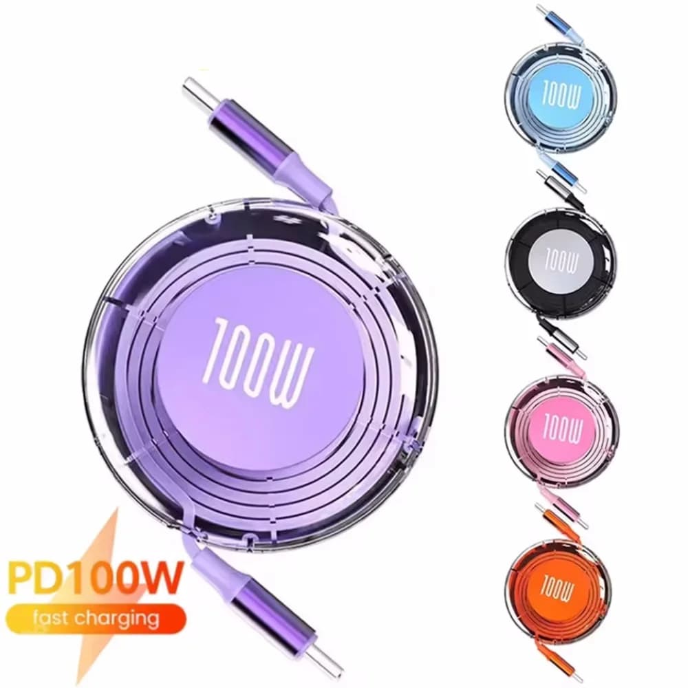 Retractable PD 100W USB Type C Cable Quick Charging from USB C to USB C for iPhone 15 16 Pro Huawei Tablet Laptop