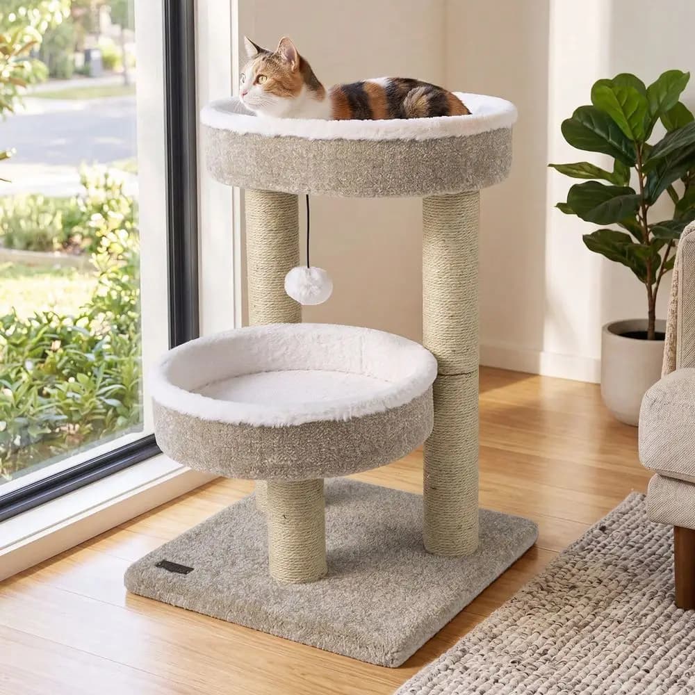Cat Tree 24 Small Cat Tower W 2 Comfy Plush Perches Scratching Posts