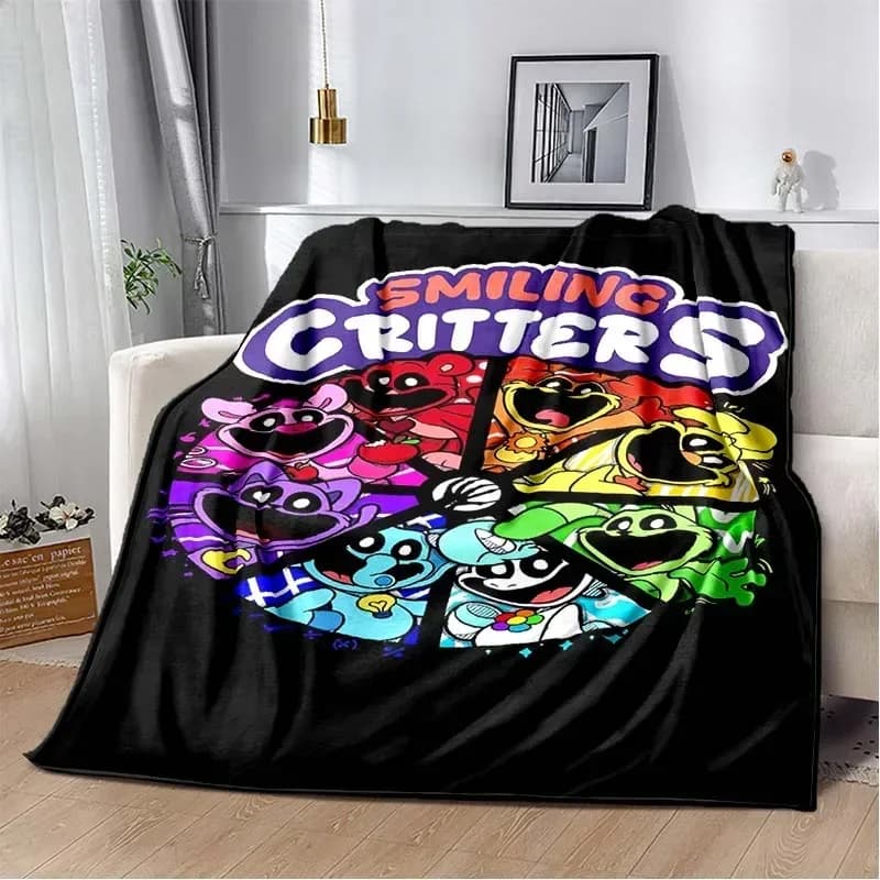 Coperta da tiro con logo dei simpatici cartoni animati sorridenti per soggiorno, camera da letto, calda e accogliente coperta per divano letto