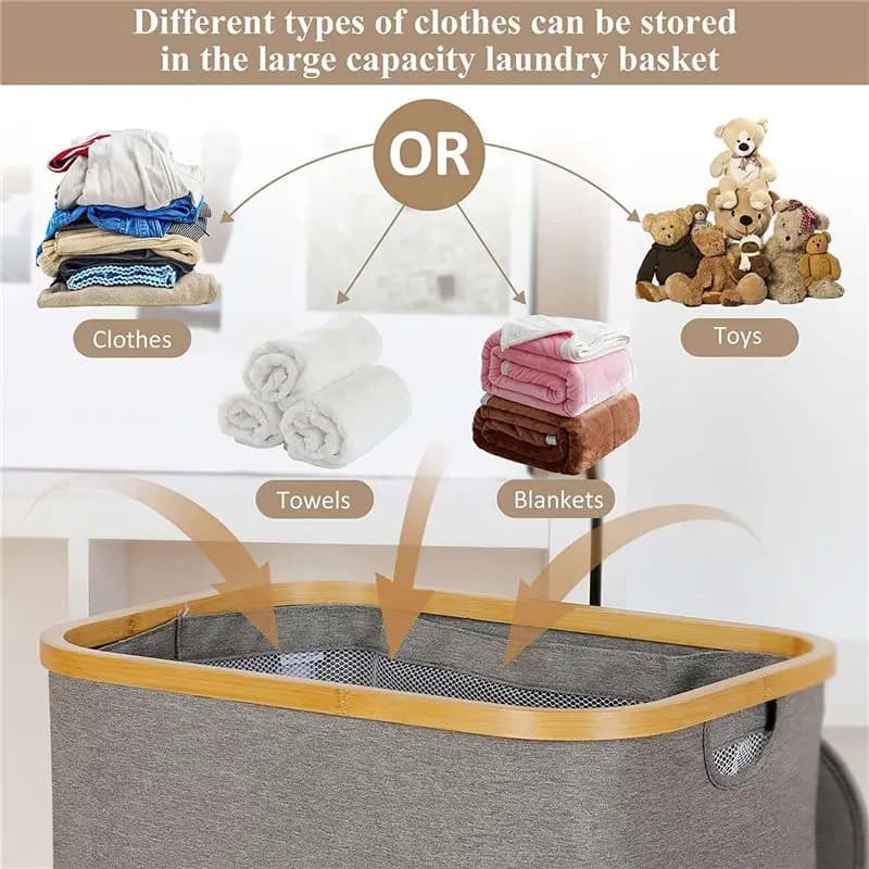 [CLOS] 110 liters whiteware basket with handle and lid, folding organizer with removable inner bag for clothes, toys, gray