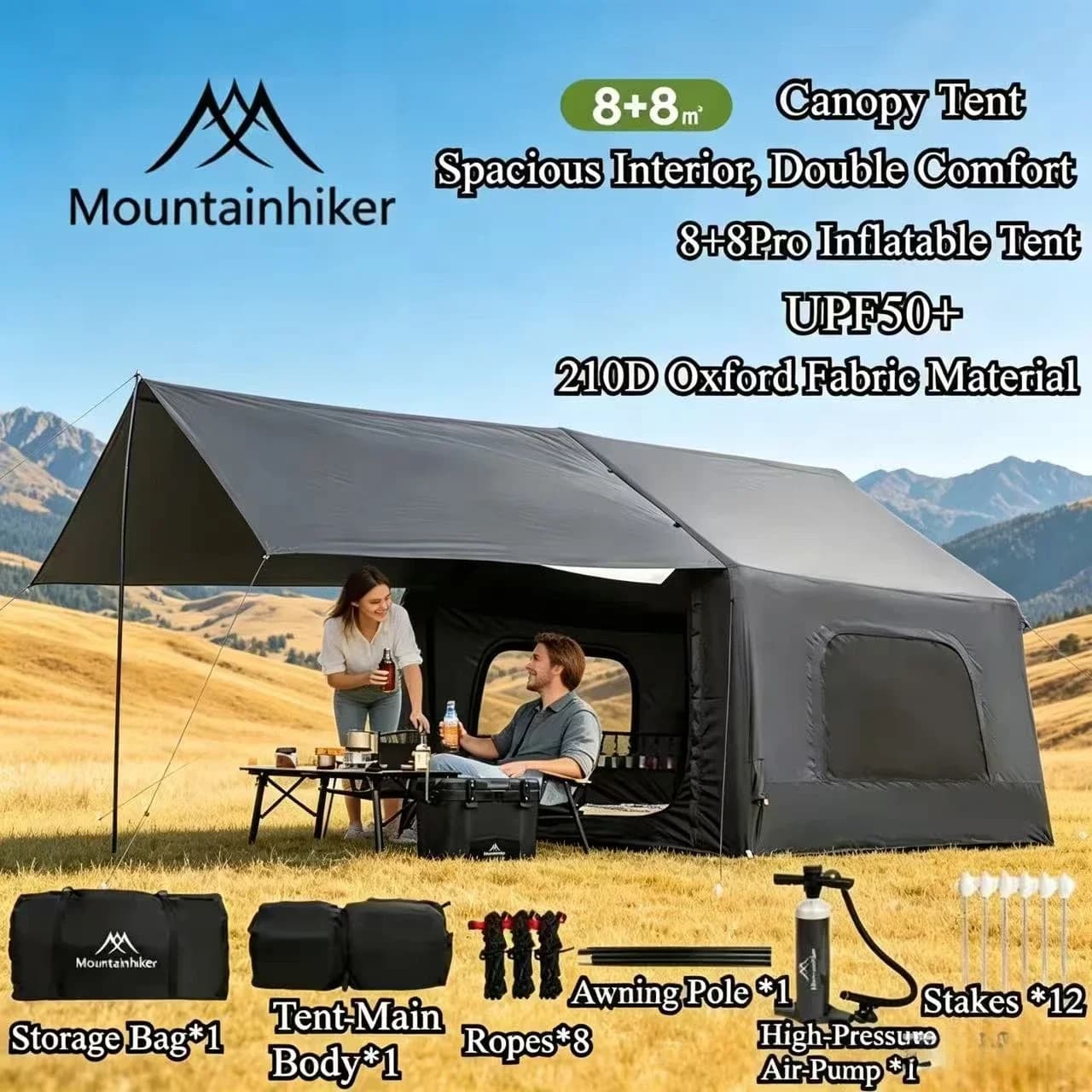 MOUNTAINHIKER Large Space 3-6 Persons Inflatable Tent Windproof Spacious Interior Family Outdoor Camping House