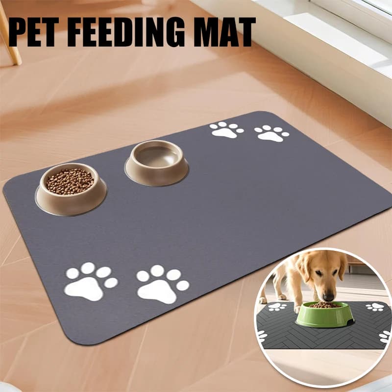 Tappetino Assorbente per Animali Domestici - Sottobicchiere Impermeabile con Base in Gomma, Asciugatura Rapida, per Ciotole di Cibo e Acqua, per Cani e Gatti, in Terra Diatomacea, 1 Pezzo