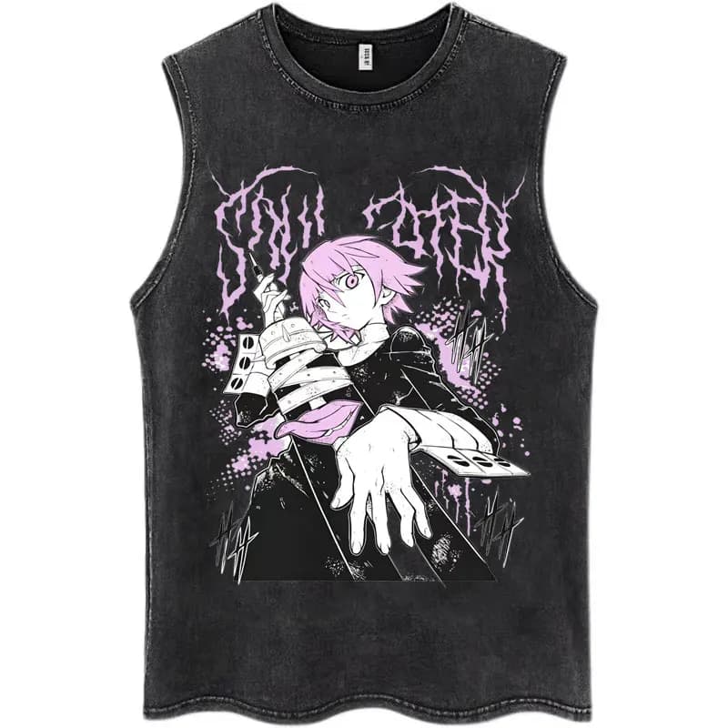 Washed Anime Soul Eater Crona Tank Tops Men Women Vintage Harajuku Sleeveless Vests Oversized Cotton Casual Sleeveless T Shirt