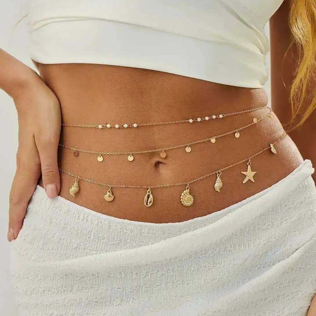 IngeSight.Z 3 Pz/set Boho Stella Marina Shell Pendant Waist Cloth Women Summer Beach Bikini Sexy Belt Jewelry Accessories For Body