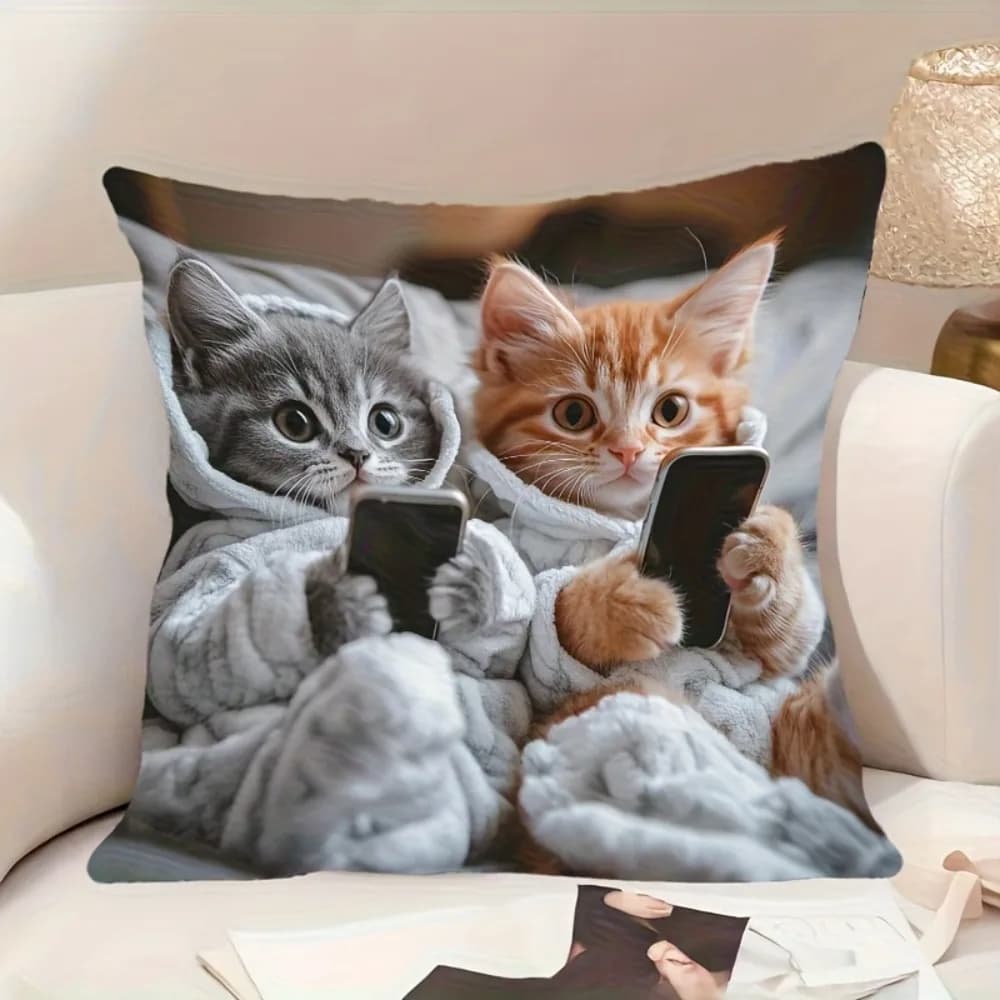 Fodera per cuscino a forma di gatto che gioca con il telefono, morbida e decorativa per camera da letto, soggiorno, divano, casa - Vendita all'ingrosso