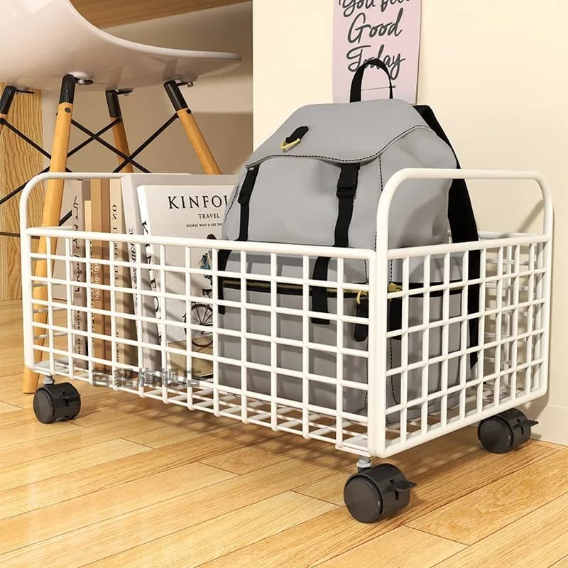 Mobile storage basket under desk with wheels, book organizer, iron and plastic desk container PP