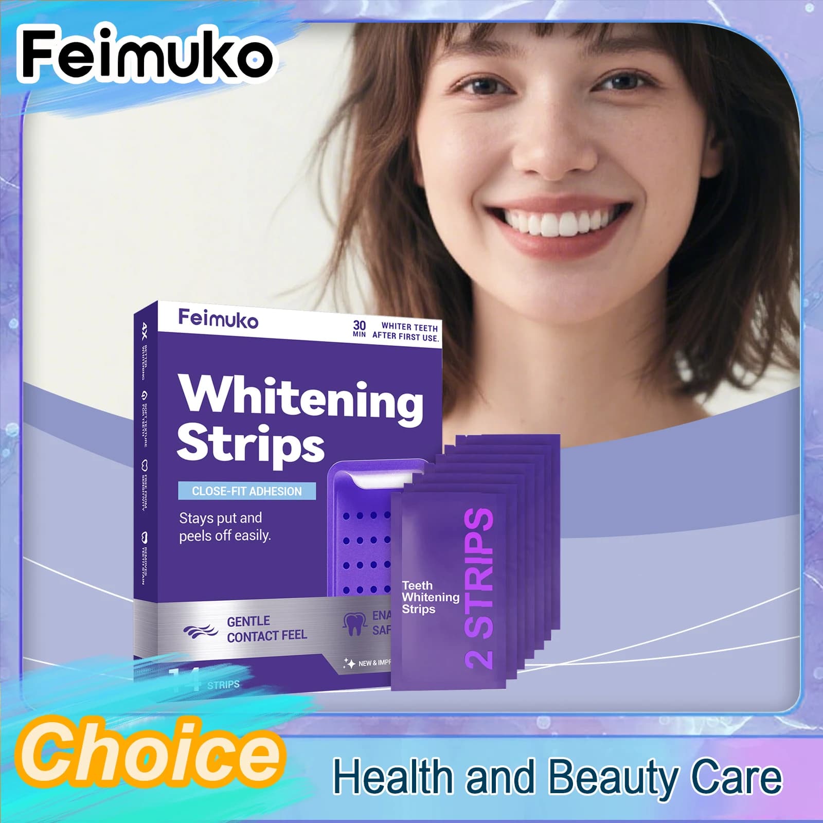 Feimuko Patch per Denti Viola Lucido, Cura Quotidiana Portatile, Facile da Usare, per la Cura Orale, Sensazione Morbida