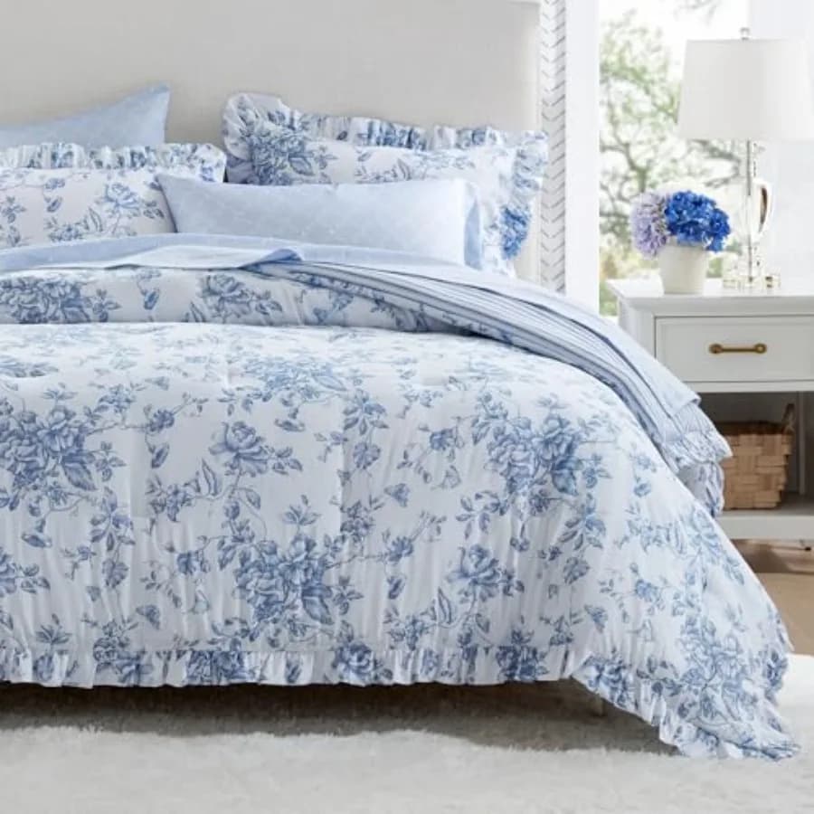 Set Copripiumino Floreale Essentials Adele, Set Letto Vintage con Lenzuola, Biancheria da Letto Reversibile con Volant, Elegante Regalo per Lei