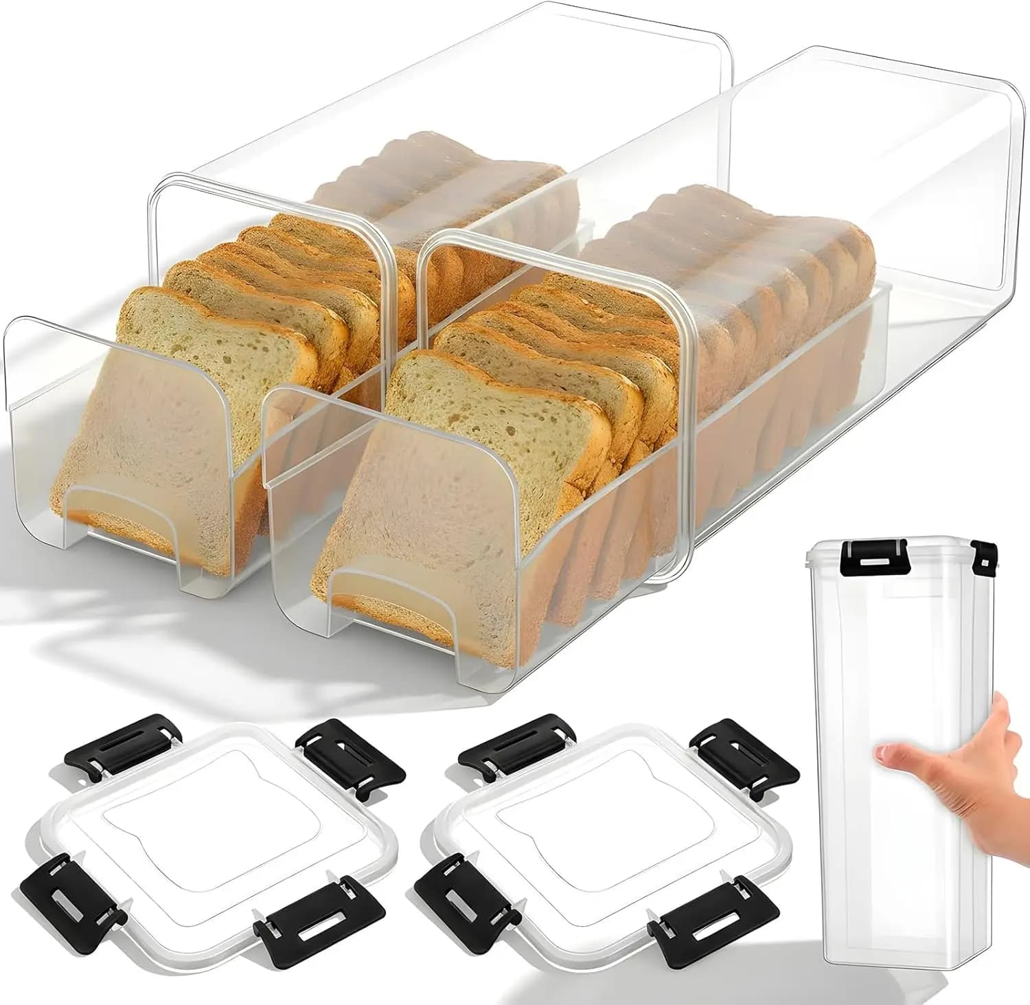 Bread Storage Container with Airtight Lid Clear Plastic Bread Box with Drawer Tray for Sandwich Loaves Clear Bread Keeper Saver