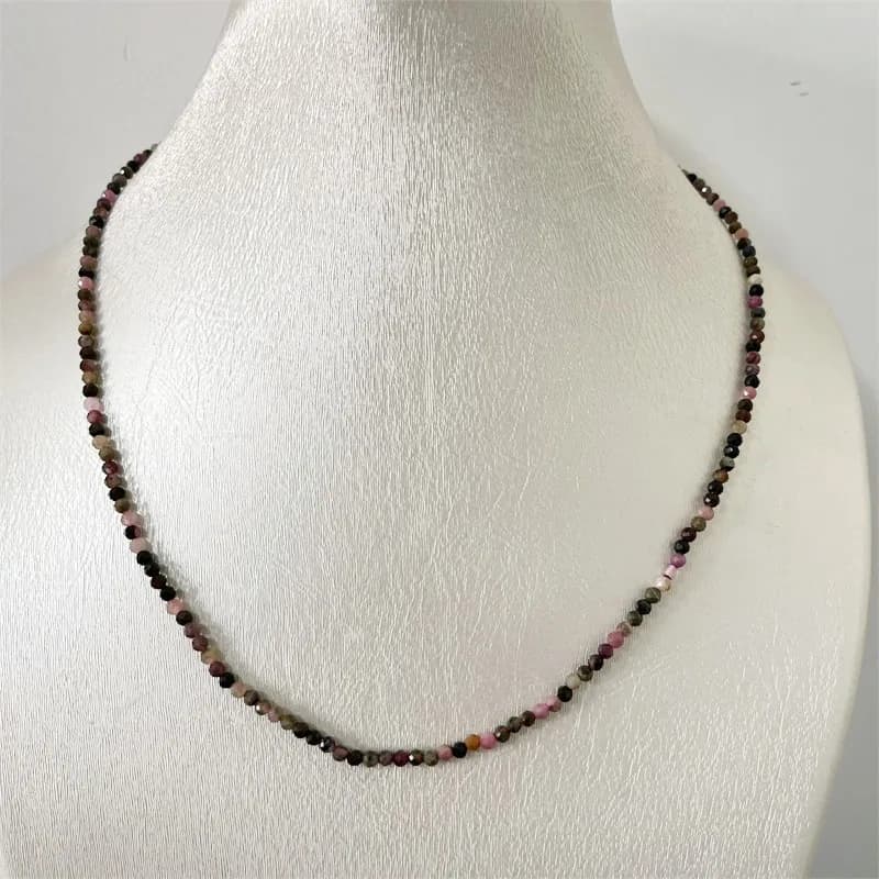 Collana con tormalina brasiliana naturale rotonda sfaccettata da 3 mm, gioielli, potere curativo, mini pietra di piccole dimensioni, accessori per donna e ragazza