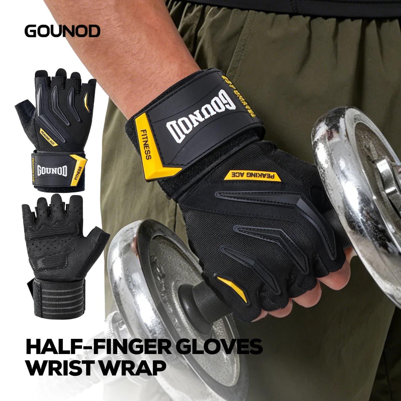 GOUNOD Weightlifting Gloves Silicone Anti-slip Material Strength Training Thick Durable Modern Design Gym
