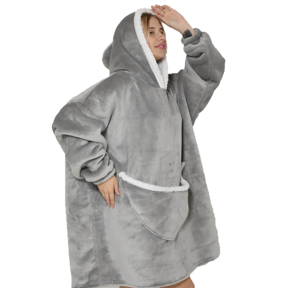 Coperta in pile oversize con maniche Donna Uomo Inverno Maglione con cappuccio Coperta Tasca grande Grigio Caldo e spesso TV Felpa con cappuccio Veste Coppia