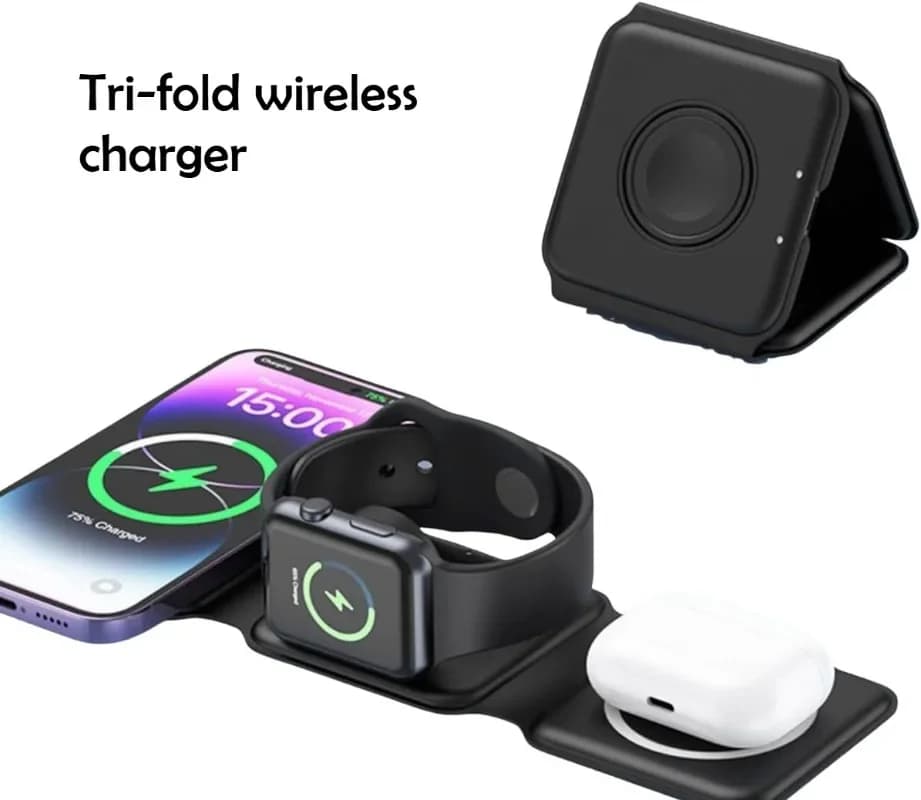 15W 3-in-1 Folding Magnetic Power Bank & Wireless Charger – Car Charging, Apple Fast Charging, Spray Rubber Oil Coating