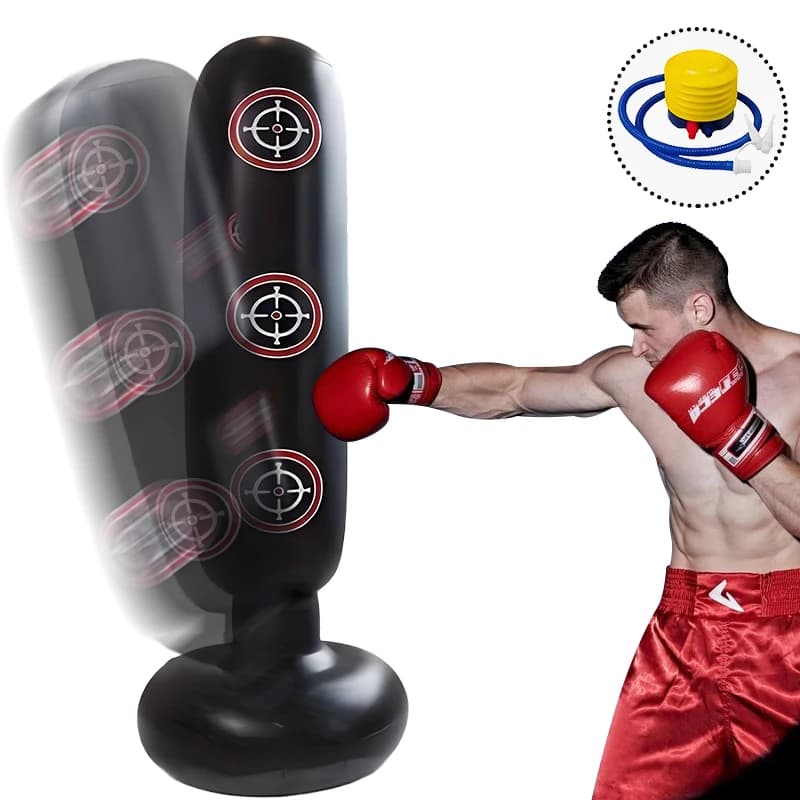 Boxing bag with adult support, self-supporting inflatable boxing bag for heavy loads, training equipment for women and men, standing boxing exercise