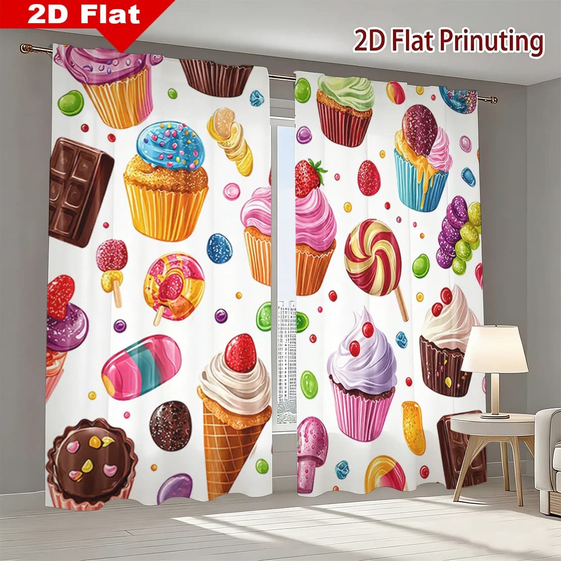 Cute Cupcake Candy Curtain Window Drape Nursery Kids Bedroom Home Decor Sweet Dessert Pattern Kitchen Bathroom Shower Curtain