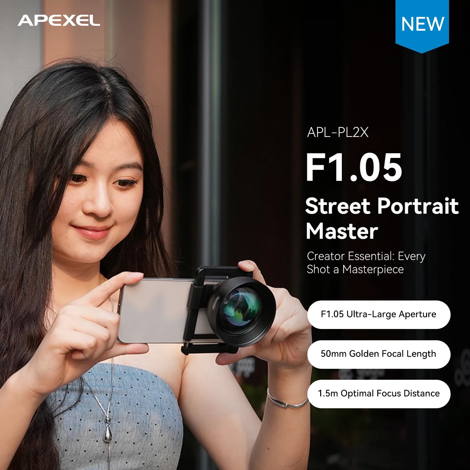 APEXEL 2X Optical Magnification Portrait Master Lens Telescope Telephoto Lens with Universal Clip for iPhone Xiaomi Smartphones