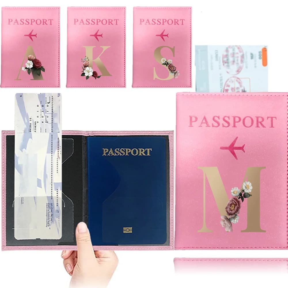Porta Passaporto da Viaggio per Uomo e Donna, Custodia per Passaporto con Stampa UV Serie Lettere Dorate, Portafoglio Porta Passaporto per Ragazze