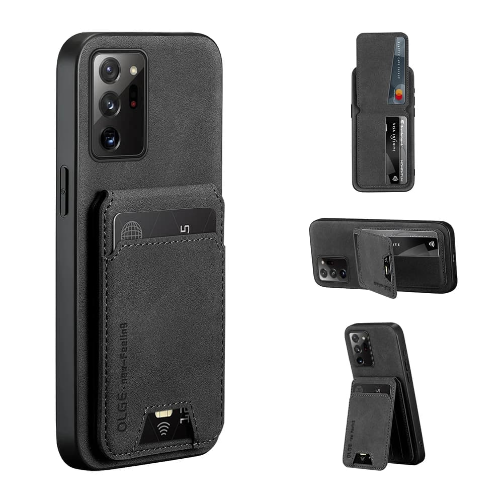 Custodia per telefono per Samsung Galaxy Note20 Ultra Note10 Plus in pelle tinta unita con slot per carte e supporto
