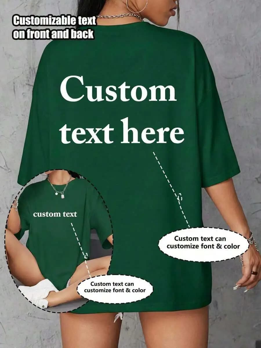 T-shirt in cotone personalizzabile per donna e uomo, stampa testo fronte e retro a manica corta