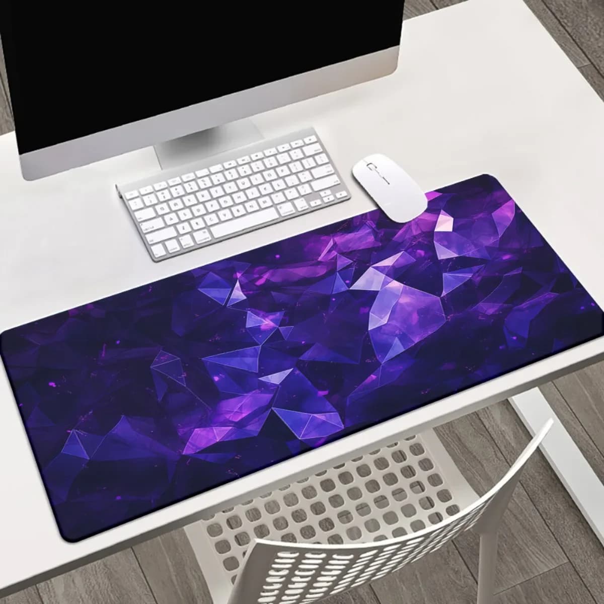 Tappetino per Mouse in Gomma Geometrico Cristallino Viola, Antiscivolo, Impermeabile, Liscio, per Ufficio e Gaming