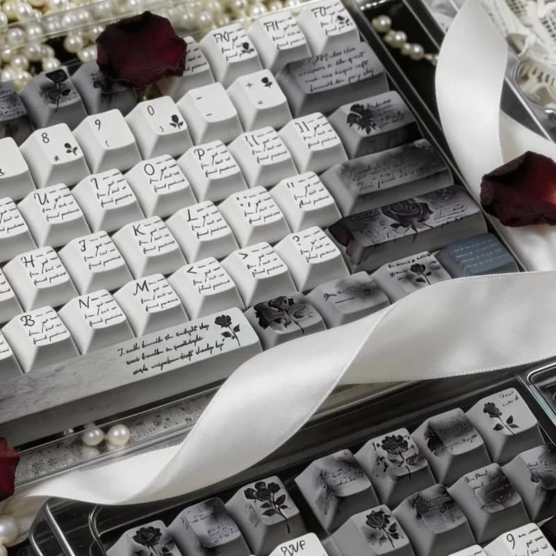 Set di Tasti Black Rose in Stile Giapponese, Keycaps Personalizzati in PBT con Sublimazione, Tasti Cherry per Tastiera Meccanica 60%