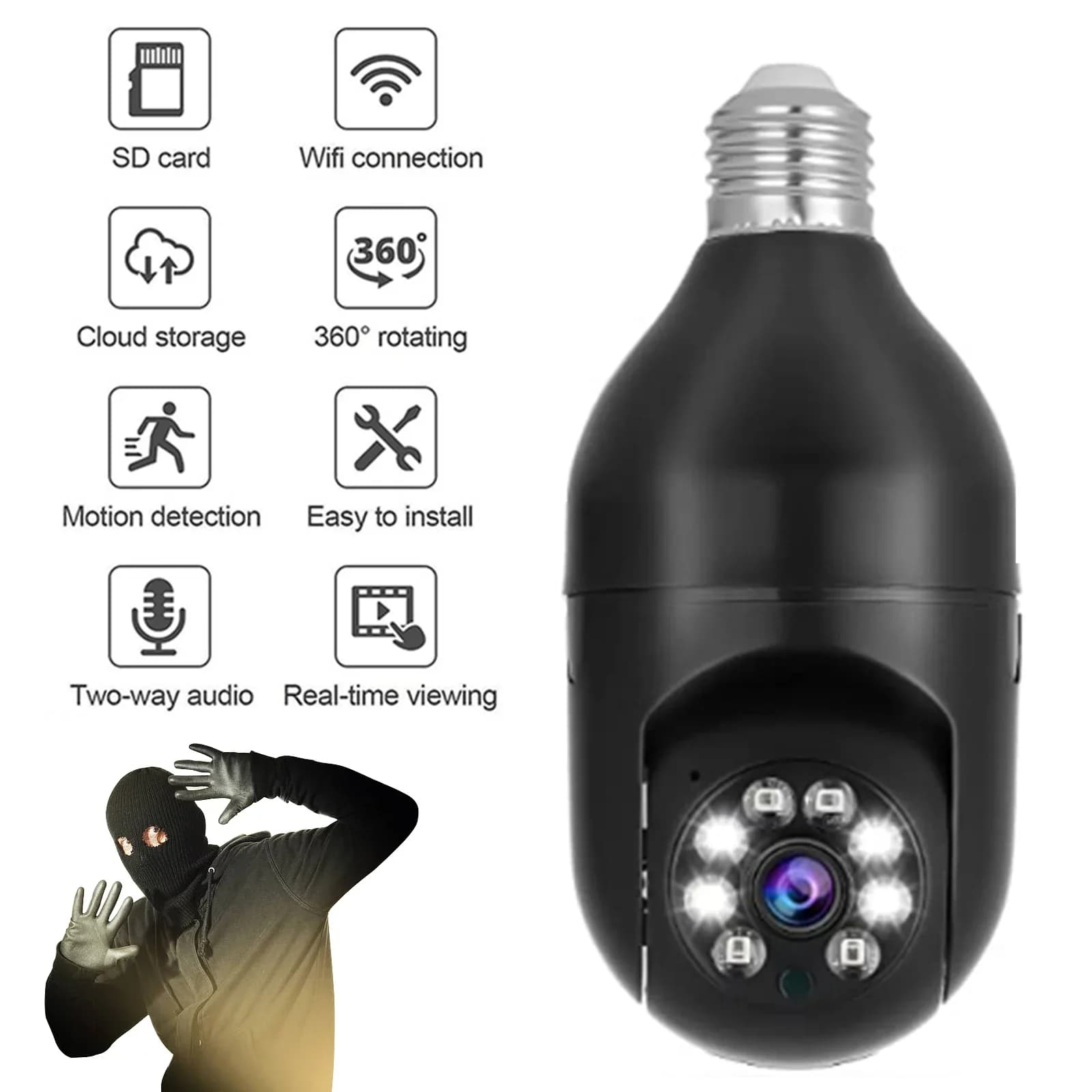 Telecamera IP WiFi E27 Lampadina Cam 3MP Wireless Baby Monitor AI Tracciamento Sicurezza Video Sorveglianza Pet Cam SmartLife Indoor