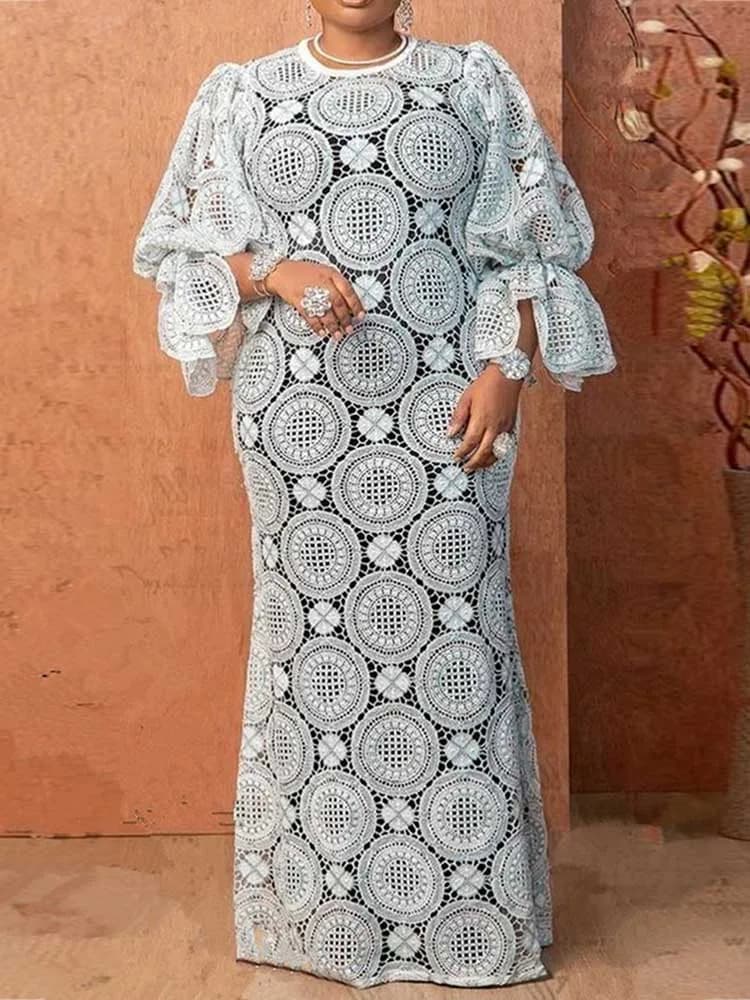 Abito primaverile in pizzo bianco da donna girocollo bellissimi abiti vintage scava fuori splendido abito dritto femminile chic