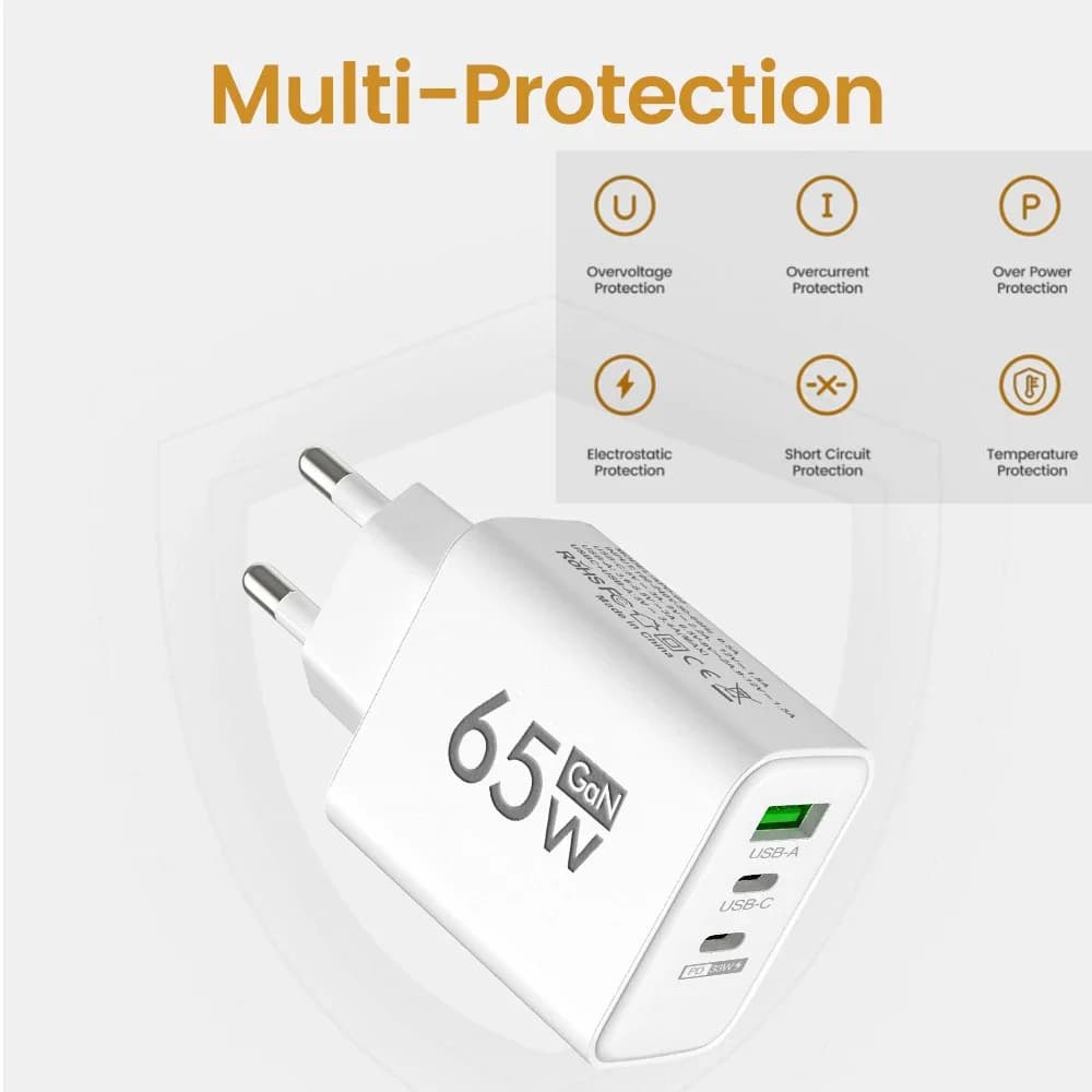 60W PD Type C USB Charger with Quick Charging for iPhone Samsung Xiaomi Huawei QC3.0, wall adapter with EU/US/UK plug